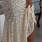 Two Piece Mermaid Spaghetti Strap Ivory Lace Prom Dress Evening Dress SH8517