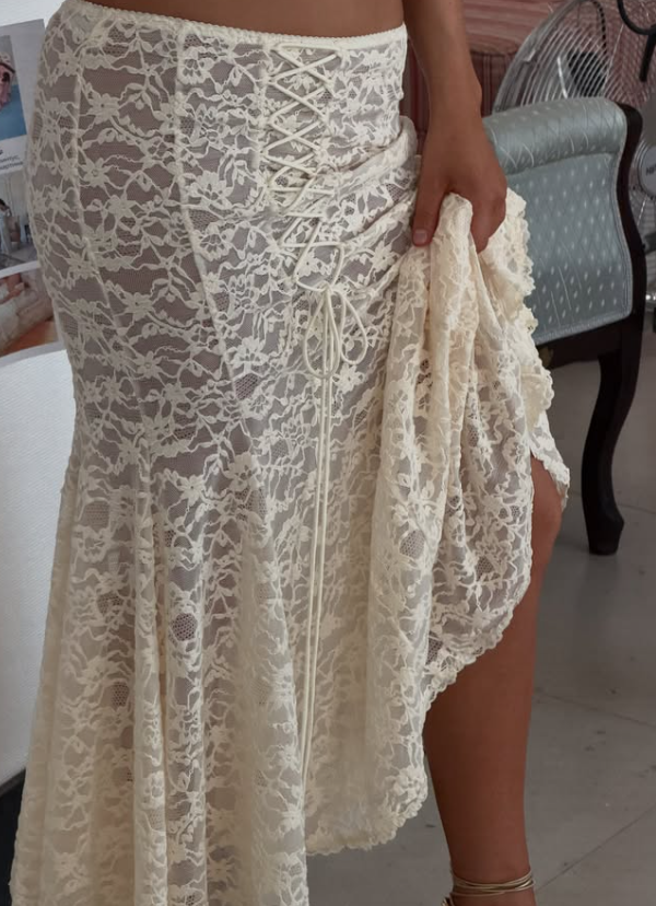 Two Piece Mermaid Spaghetti Strap Ivory Lace Prom Dress Evening Dress SH8517