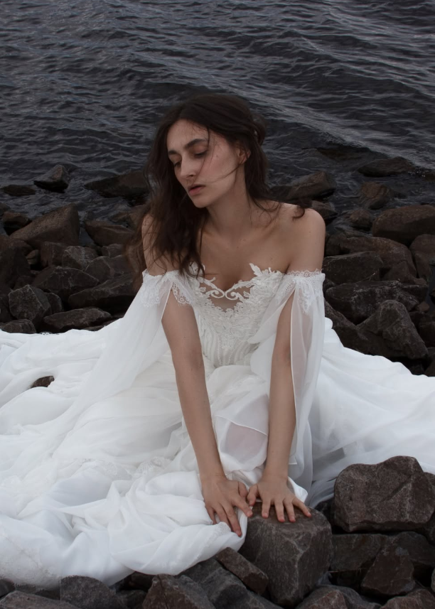 Ethereal Pretty A Line Exquisite White Chiffon Prom Dress Wedding Dress SH6684