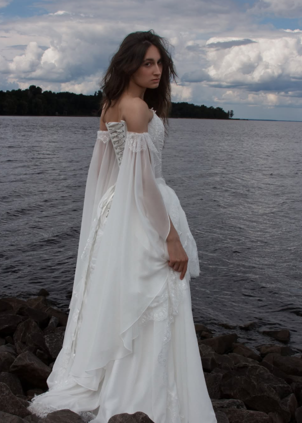 Ethereal Pretty A Line Exquisite White Chiffon Prom Dress Wedding Dress SH6684