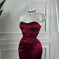 Sexy Burgundy Sheath Sweetheart Neck Satin Knee Lenght Prom Dress Cocktail Dress SH4346