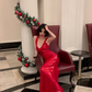 Charming Red Mermaid Halter Sequin Open Back Prom Dress Evening Dress SH4336