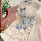 Cute Ball Gown Long Sleeve Print Floral Layered Satin Short Prom Dress Homecoming Dress SH6442