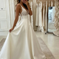 White v neck satin lace long prom dress evening dress A08