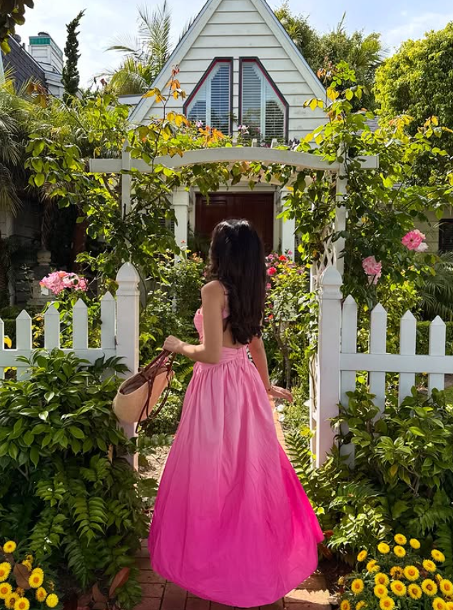 Pink Ombre A Line Spaghetti Strap Satin Backless Prom Dress Vacation Dress SH6253