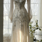 Ivory A Line Long Sleeve Beaded Chiffon Long Prom Dress Graduation Prom Dress SH5352