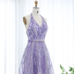 Lilac A Line V Neck Sequin Beaded Tulle Long Prom Dress Evening Dress SH2374