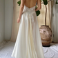 White A Line Spaghetti Straps Lace Satin Chiffon Open Back Prom Dress Evening Dress SH4244