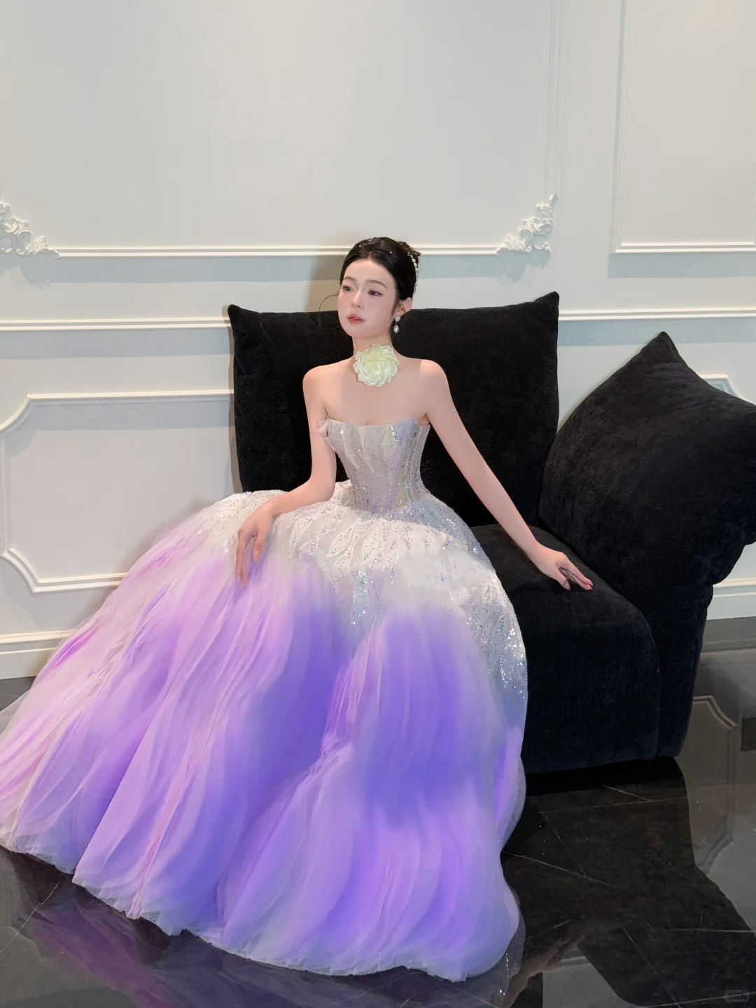 Stunning Ball Strapless Sequin Purple Tulle Long Prom Dress Party Dress SH4689