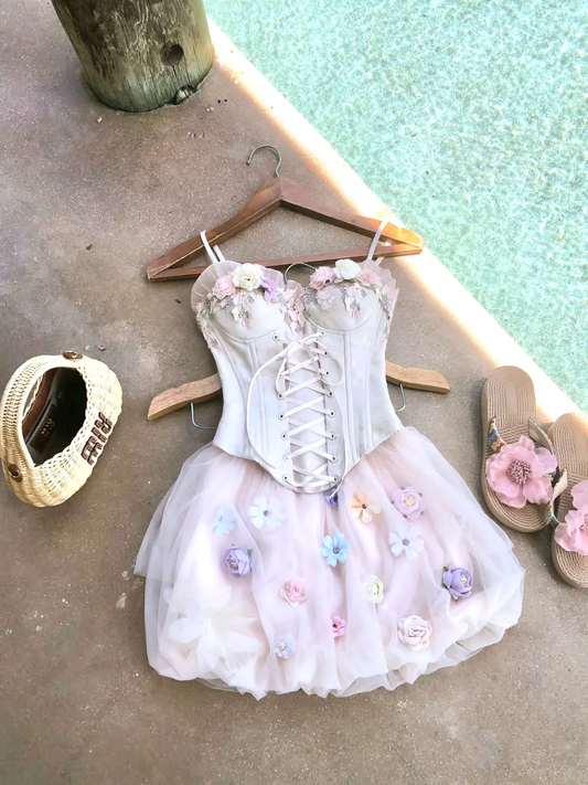 Fairy A Line Strap Flower Pink Tulle Satin Short Homecoming Dress Cocktail Dress SH3117