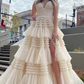 Light Champagne Slit Tulle Long Prom Dress Formal Dress SH681