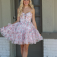 Sweety A Line Spaghetti Straps Print Pink Floral Organza Short Homecoming Dress SH6786