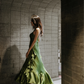 Unique Green A Line Spaghetti Strap Satin Prom Dress Evening Dress SH4208