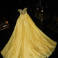 Yellow A Line Spaghetti Strap Beaded Sequin Satin Long Prom Dress Evening Dress SH3159