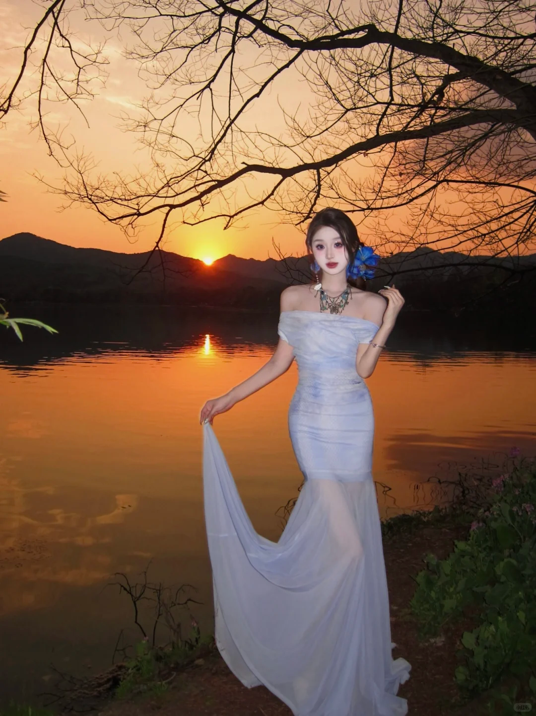 Gentle Purple Mermaid Off the Shoulder Tulle Long Prom Dress Party Dress SH5021