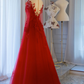 Pretty Tulle Long Prom Dress With Applique,Red Party Dress Formal Evening Dress SH842