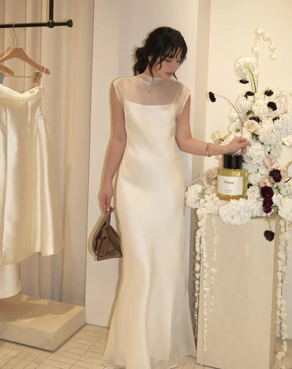 Backless Elegant A Line Spaghetti Strap Chiffon Satin Party Dress Evening Dress SH3352