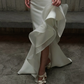 Styletic Mermaid One Shoulder Ruffle White Organza Satin Prom Dress Evening Dress SH7720
