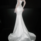 Graceful Mermaid Long Sleeve White Lace Satin Long Wedding Dress SH5869