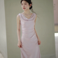 Gentle Baby Blue Sheath Straps Pleated Satin Prom Dress Evening Dress SH4215