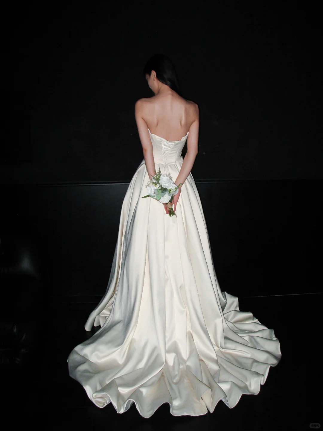 High-class A Line Strapless White Simple Satin Long Wedding Dress SH8881