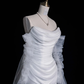 Simple A Line Long Sleeve Pleated Tulle Satin Wedding Dress Prom Dress SH4111