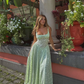 Green A Line Straps Satin Long Prom Dress with Slit SH4575