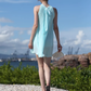Blue A Line Halter Pleated Chiffon Short Homecoming Dress Vacation Dress Outfits SH3993