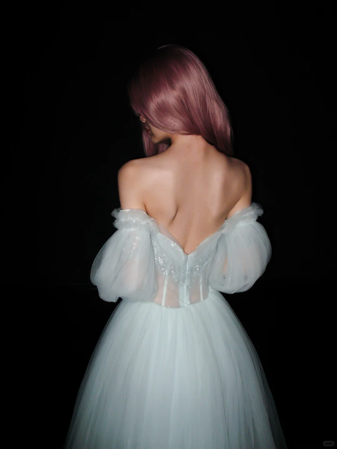 Pretty A Line Puff Sleeve Foggy Blue Tulle Long Prom Dress SH5554