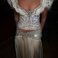 Two Piece Shiny A Line Puff Sleeve Beaded Satin Long Prom Dress Date Dress SH5558