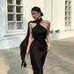 Black Halter Backless Sexy Satin Prom Dress SH1323
