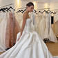Lilac Flower Embroidery Satin Long Wedding Dress SH6101