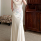 Gentle Mermaid Print Flower Ivory Chiffon Long Prom Dress Evening Dress SH6049