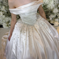 Pretty Ball Gown Off the Shoulder Exquisite Pearl Rhinestone Satin Wedding Dress SH5277