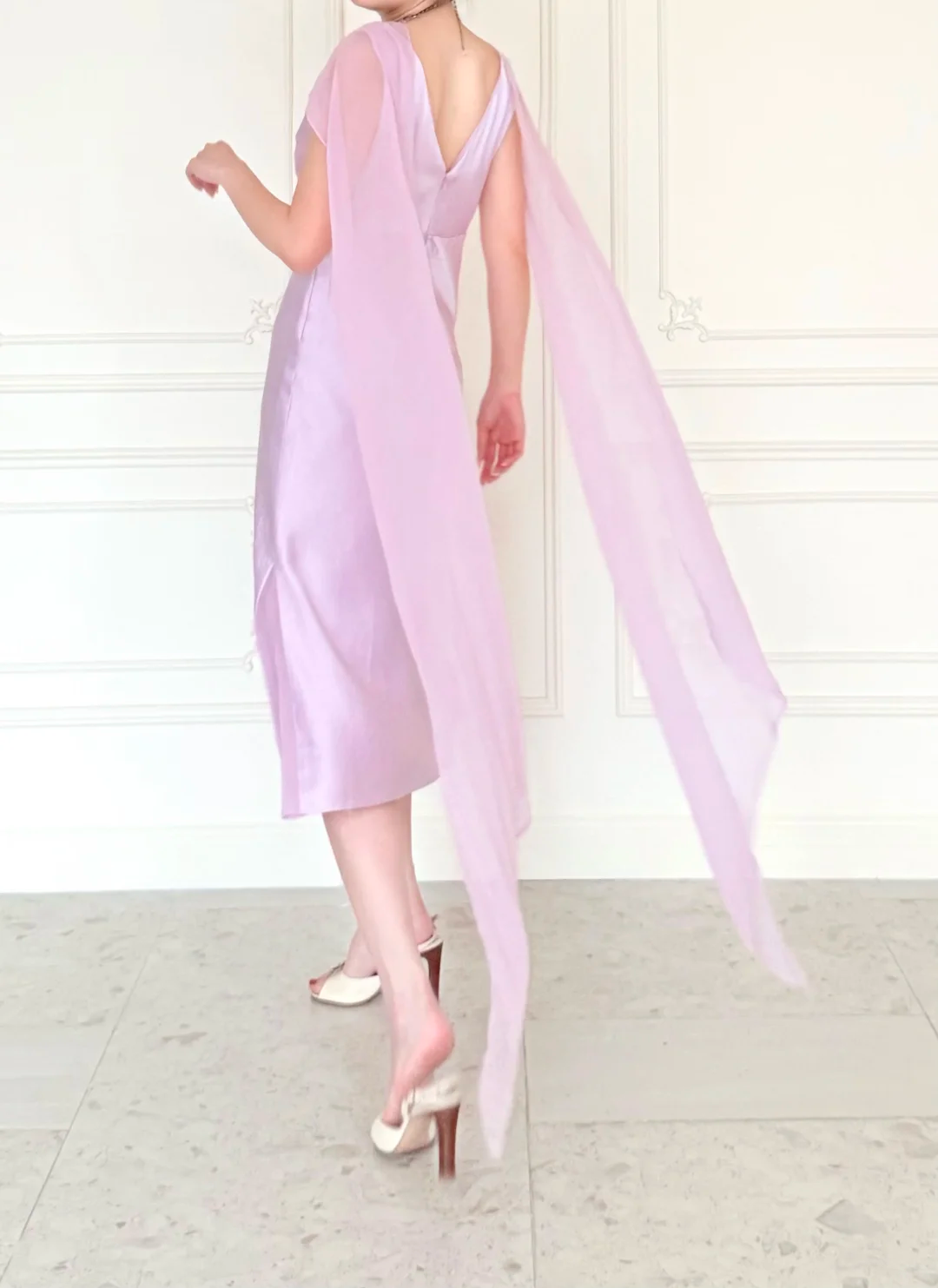 Gentle Light Purple A Line V Neck Chiffon Satin Prom Dress Evening Dress SH6759