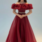 Burgundy A Line Off the Shoulder Beaded Organza Prom Dress Wedding Guest Dress SH6015