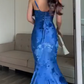 Elegant Blue Mermaid Print Long Evening Dress Formal Prom Dress SH1565