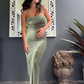 Simple Mermaid Sleeveless Strapless Velvet Long Prom Dress SH1170