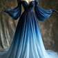 Unique A Line Long Sleeve Orange Ombre Chiffon Prom Dress Evening Dress SH2363