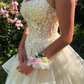 Ivory A Line Spaghetti Strap Lace Ruffle Tulle Prom Dress Birthday Dress SH9007
