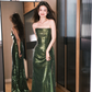 Shiny Green Sheath Strapless Sequin Evening Dress Party Dress with Slit SH3481