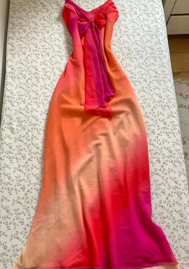 Vintage A Line Spaghetti Strap Orange-red Ombre Chiffon Prom Dress Party Dress SH7413