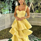 Yellow Layered Satin Long A Line Prom Dress SH1001