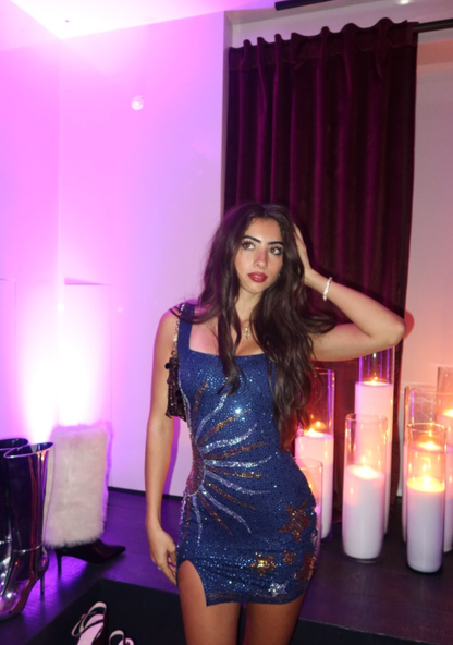 Sexy Dark Blue A Line Straps Sequin Beaded Short Homecoming Dress Outfits SH5810