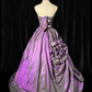 Vintage Ball Gown Strapless Floral Dark Purple Satin Prom Dress Graduation Prom Dress SH5493
