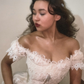 Vintage Ivory A Line Off the Shoulder Lace Satin Tulle Prom Dress Wedding Dress SH4471