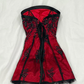 Black Appliques A Line Strapless Black Tulle Burgundy Satin Short Homecoming Dress Birthday Dress Outfits SH3540