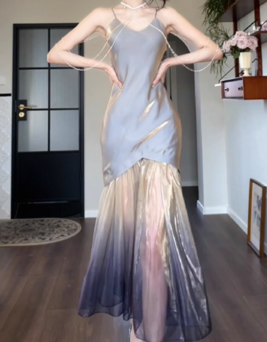 Stunning Mermaid Spaghetti Strap Satin Tulle Prom Dress Evening Dress SH4082
