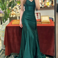 Green Mermaid Straps Simple Satin Long Prom Dress Wedding Guest Dress SH5503