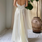 White A Line Spaghetti Straps Lace Satin Chiffon Open Back Prom Dress Evening Dress SH4244